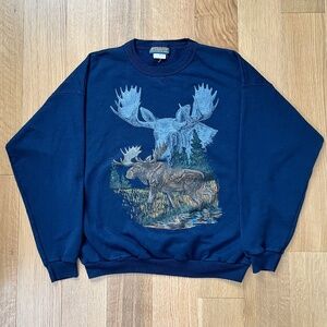 Vintage McGregor Moose Graphic Print Sweatshirt in Navy